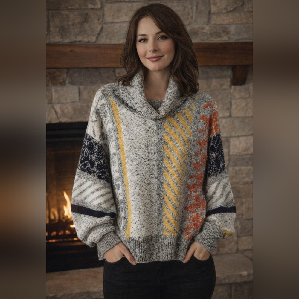 AngeLi Multicolor Cowl Neck Wool Blend Sweater Size L - Picture 1 of 8
